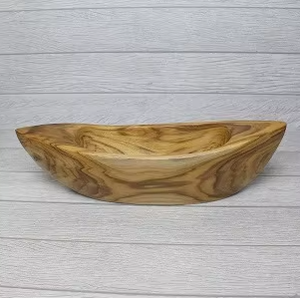Modèle de bateau miniature ovale en bois de teck artisanal, motif grain de bois, pour décoration nautique et côtière - Product Image 3