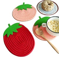 Tapis isolant thermique en corde de coton tressée, série créative fraise-pêche, dessous-de-plat anti-brûlure mignon à thème fruité