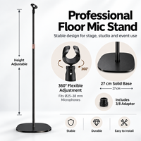 Support de microphone professionnel pour sol, hauteur réglable, base en métal, support de micro avec clip à 360 degrés pour scène, studio, performance