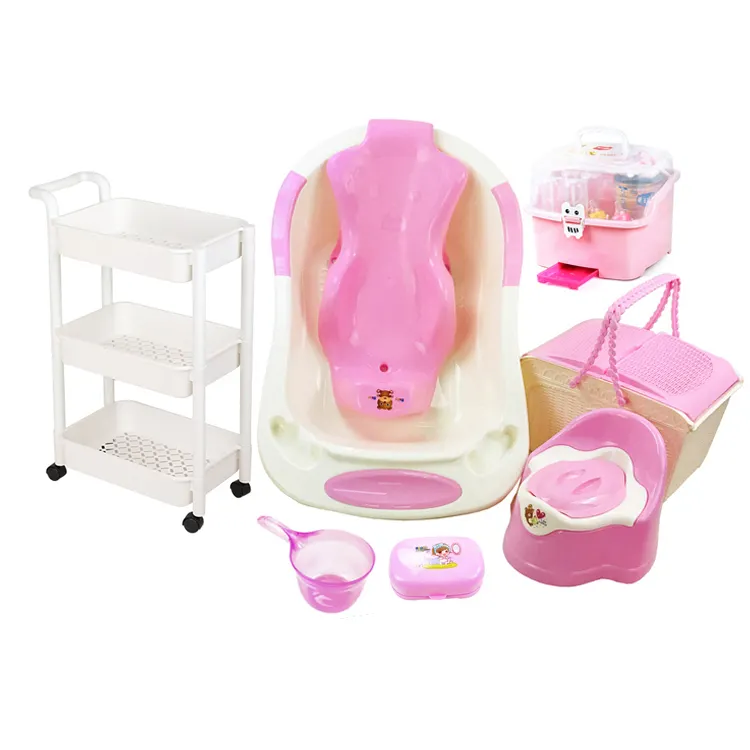 Prodotti per il bagno del bambino 8 pezzi con la vasca da bagno del bambino appendiabiti sedia in plastica carrello