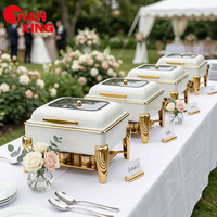 TIANXING Plat à chafing rond de luxe 6L blanc et or pour buffet, traiteur, fête, mariage, événement