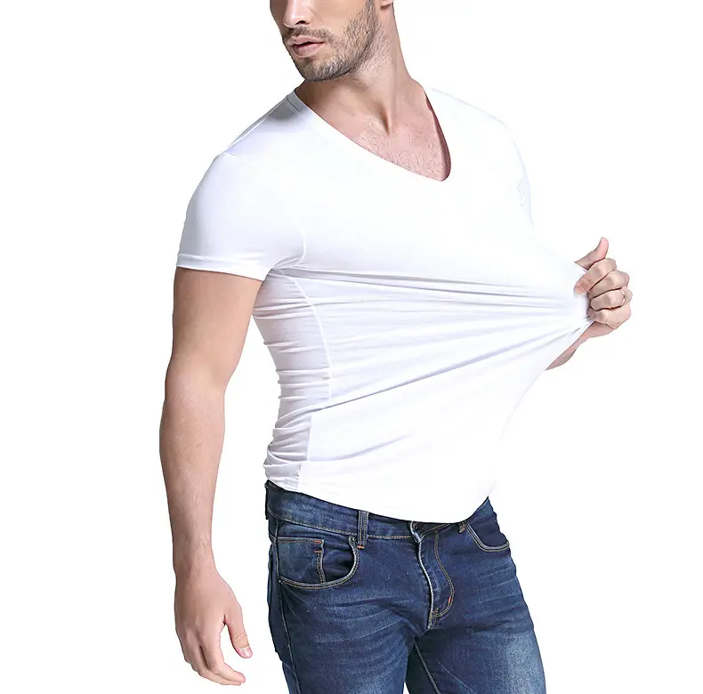 MS-2514 Hommes Sous-Vêtements Serrés T shirt Personnalisé Couleur Pure Col V Chemise De Base