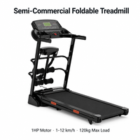 Tapis roulant semi-commercial intelligent électrique pliable en acier avec écran LED, moteur 1HP, vitesse 1-12 km/h