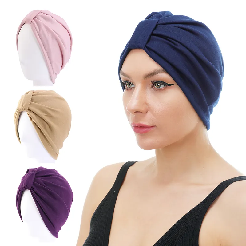 Moda çift katmanlı Headwraps saten türban kadınlar Polyester saç türban düz kemoterapi kanseri