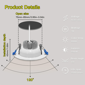 Panel LED Redondo Empotrable de 7W 6500K Ultra Delgado de Aluminio de 4 Pulgadas para Sala de Estar, Dormitorio, Oficina, Cocina - Product Image 3