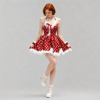 Costume de cosplay de Noël à pois rouges pour femmes, robe courte à bretelles, bordure en fourrure blanche, tenue de fête de Noël pour femmes