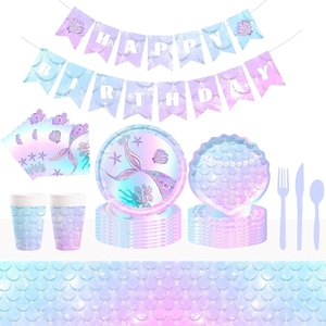 DAMAI - Juego de Platos, Cucharas, Tenedores y Cuchillos de Papel para Fiesta de Sirenas, Platos de Papel para Fiestas Temáticas Submarinas y Cumpleaños - Product Image 3