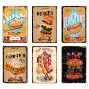 Pancarte Métallique Rétro Fast-Food : Sandwich, Burger, Hot-Dogs – Décoration Murale pour Diner, Cuisine, Restaurant - Product Image 1
