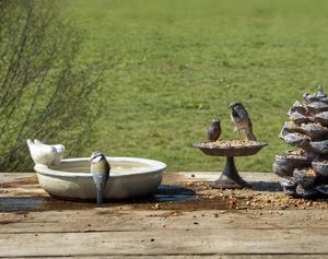 Vasca per Uccelli in Ceramica Rotonda Esschert Design Verde Scuro Lucido Blu Petrolio e Crema - Product Image 6