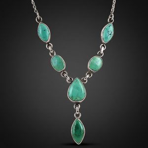 Art Palace Turquoise Pendant Necklace 925 <b>Silver</b> Vintage Style Women's Jewelry Water Drop Bezel Setting Link Chain - Product Image 2