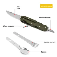 Portable en acier inoxydable couteau pliant fourchette cuillère ensemble Design moderne multi-usage vaisselle extérieure pour Camping pique-niques métal