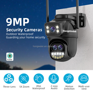 HongGlobal 9MP HD Smart WiFi sorveglianza PTZ <span class=keywords><strong>Camera</strong></span> ICSee <span class=keywords><strong>IP</strong></span> Home tre lenti 8X Zoom WiFi CCTV di sicurezza della rete telecamera Wireless