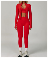 Ensemble de vêtements de sport sans couture respirant et absorbant la transpiration, veste et leggings, coupe ajustée, taille mi-haute, dos croisé, confortable, vêtements de sport