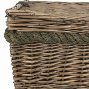 Cesta de troncos de mimbre con mango rectangular con cuerda Producto elegante de estilo rural - Product Image 1