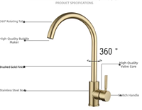 Robinet de cuisine de luxe en acier inoxydable doré brossé, pivotant, eau froide et chaude, avec cartouche céramique, monocommande, pour hôtel