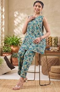Ensemble coordonné deux pièces pour femmes, Kurti et pantalon, écologique, respirant, confortable, ensemble assorti pour un style décontracté et élégant au quotidien - Product Image 2