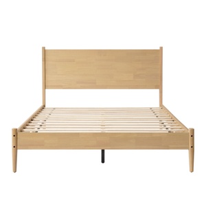 Mid Century Modern <b>Bed</b> Frame With Tapered Leg <b>Bed</b> And Rubber <b>Wood</b> Veneer <b>Bed</b> <b>For</b> Contemporary Bedroom - Product Image 1