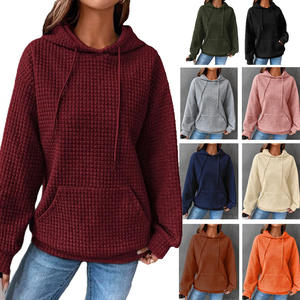 Sudadera con capucha tipo waffle para mujer 2026, con cordón ajustable, manga larga, color liso, antiencogimiento y bolsillo canguro - Product Image 1