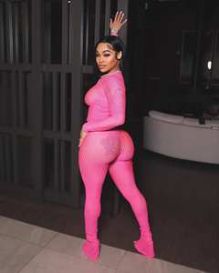 两件套长裤套装女性透视长袖上衣瘦腿性感两件套2024秋季女装 - Product Image 5