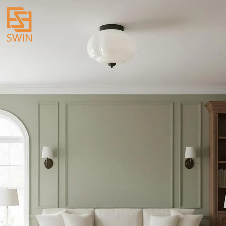 European Vintage Style Glass Modern Ceiling Lamp with Remote Control IP44 for Hotel Interior Decoration