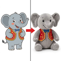 Échantillon de mascotte éléphant gris en peluche personnalisée pour carnaval, production OEM de jouets en peluche selon l'art exclusif du client