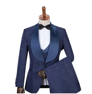 Модный популярный жаккардовый мужской костюм по индивидуальному заказу из 3 предметов, смокинг с жилетом