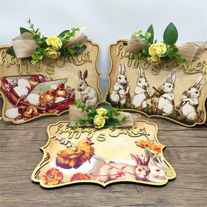 Conjunto de Decoração Festiva de Páscoa para Casa com Tema de Coelho e Pintinho, Decoração Vintage de Páscoa com Ornamentos de Coelho de Madeira - Product Image 1
