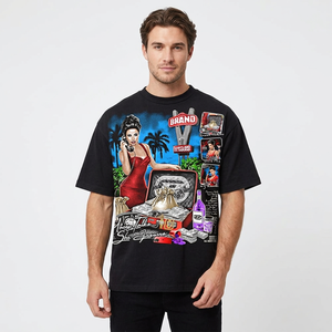 <b>Men's</b> <b>Black</b> T-Shirt Short Sleeve Printed Design Regular Fit <b>Turtleneck</b> Formal 100% Cotton Knitted Fabric - Product Image 6