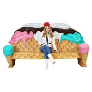 Life Size Fiberglass Ice Cream Sundae Bench Custom Waffle Cone Sofa Theme Park Dessert Shop Commercial <strong>Space</strong> <strong>Decoration</strong> Handmade - Product Image 1