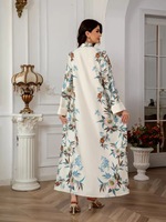 Robe Abaya Musulmane Élégante pour Femme, Modeste, à Motif Floral, Longueur Cheville, Manches Longues, en Polyester Respirant, Col en V, pour Mariage