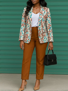 Conjunto de <span class=keywords><strong>Blazer</strong></span> e Calças Femininas Personalizadas com Estilo ou Logo ODM, <span class=keywords><strong>Blazer</strong></span> Impresso e Conjunto de Duas Peças para Escritório - Product Image 3