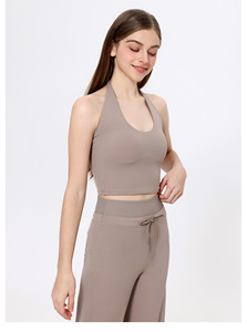 Top Deportivo Halter para Mujer al por Mayor con Espalda Abierta, Cuello en U, Elástico, Acolchado, para Fitness, Yoga, Sin Mangas, Estilo Crop Top para Pilates - Product Image 3