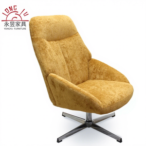 Fauteuil de détente moderne en tissu peluche doux capitonné avec base pivotante en métal, écologique pour le salon - Product Image 2