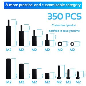 Sanya M2 Black Nylon Standoff <b>Spacer</b> Screws Hex Nuts Assortment Kit 350Pcs Metric DIN Standard PCB Mounting - Product Image 5