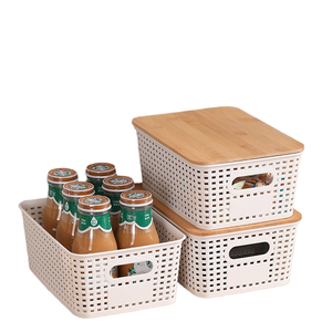 Wholesales Multifunctional Pantry Organizer <strong>Basket</strong> Bins Household Organizers With Lid Plastic <strong>Stacked</strong> <strong>Storage</strong> <strong>Baskets</strong> - Product Image 1