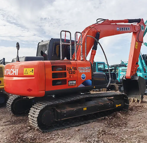 Excavatrice Hitachi ZX120 sur chenilles rouges avec godet de terrassement, équipement de construction d'occasion - Product Image 3