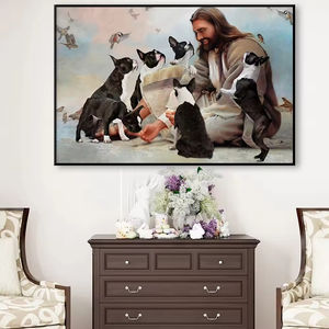 Cómoda sala de estar cristiana decoración del hogar arte de pared abstracto con Dios gato Ángel Jesús-Póster impreso en lienzo - Product Image 3