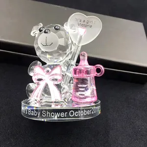 Crystal Bear for Home Decoration Crystal Souvenir Gift Crystal Lovely Bear for Holiday Gifts in Chinese Style Bule & Pink Color