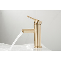 Robinet de lavabo moderne simple en cuivre à installation monotrou, finition or zirconium, à bec droit