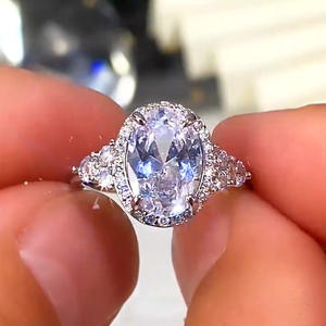 Anello con Diamante Taglio Ovale F784 in Oro Bianco Naturale Colore D Gioielli da Donna per Fidanzamento - Product Image 6