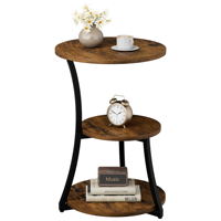 Table d'appoint rustique en bois brun avec structure en métal noir, table de chevet étanche à pieds réglables pour chambre à coucher, salon ou coin.