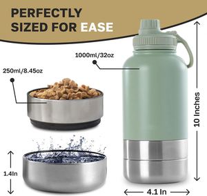 Bouteille d'eau portable 3-en-1 pour chien 2025, 32oz/64oz, avec gamelles en acier inoxydable isolées, pour voyage et alimentation en extérieur - Product Image 5