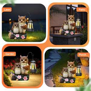 Statue de hiboux de jardin avec lanterne solaire à LED Chouettes aimantes Famille Embrasser Figurine fantaisiste Grande Sculpture éclairée pour l'extérieur - Product Image 6