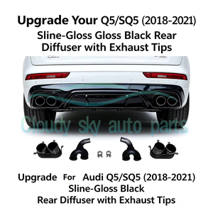 Diffusore Posteriore Nero Lucido con Quattro Terminali di Scarico per Auto <span class=keywords><strong>Q5</strong></span> S5Q FY 2018-2021, Compatibile con <span class=keywords><strong>Q5</strong></span> SQ5 B9 2019 <span class=keywords><strong>2020</strong></span> - Product Image 4