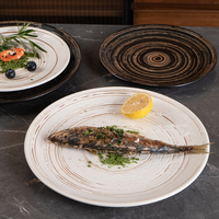 Ensemble d'assiettes en céramique à motif tourbillonné - Plat rond émaillé au four pour steak, fruits de mer, style Japandi pour la maison et la restauration