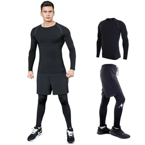 Groothandel Merkloze Fitness Kleding Sets Gym Mannen Kleding Set Korte Mouw Casual Plus Size Quick Dry Gedrukt Gecomprimeerd Gebreide