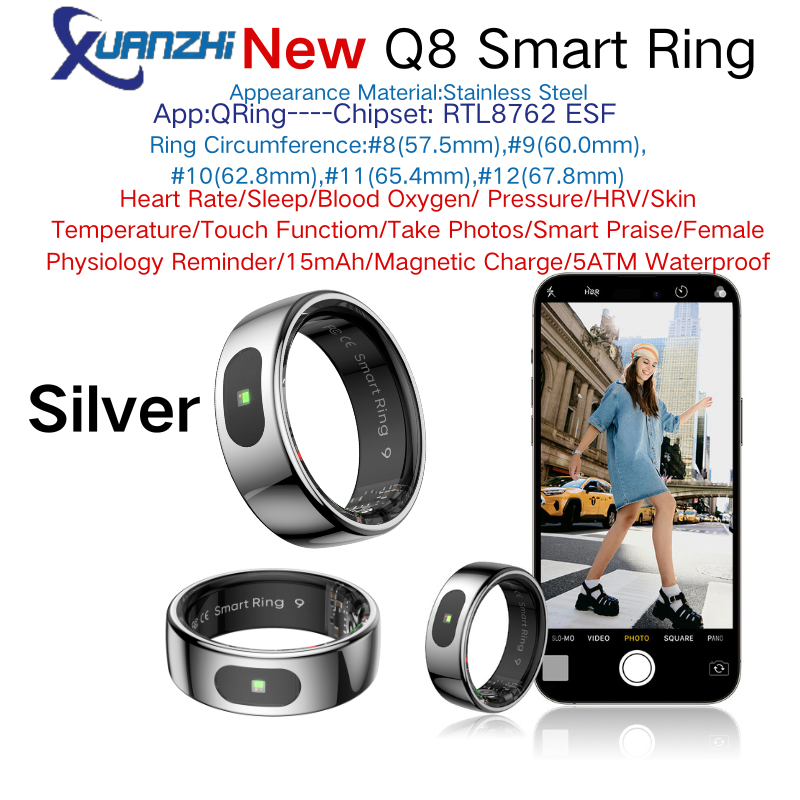 Xuanzhi-Q8-health-sleep-touch-smart-ring Argent