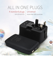 2 Ports USB Anti Electric Shock UK US AUS EU 4 Standard Plugs World Universal Travel Adapters With 5000MA Power Bank