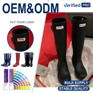 شعار مخصص أحذية المطر للنساء من المطاط الطبيعي Gumboot أحذية حديقة أزياء الركبة أحذية عالية ولينغتون - Product Image 1