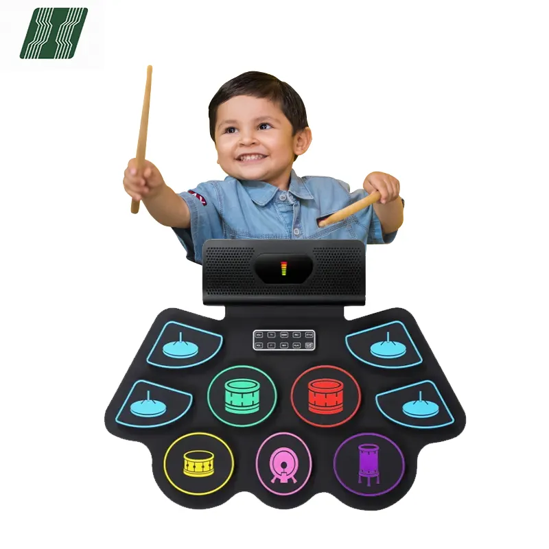 Grosir Set Drum Tombol Bt 9 Alat Musik Lipat Kit Drum Gulung Profesional untuk Anak-anak